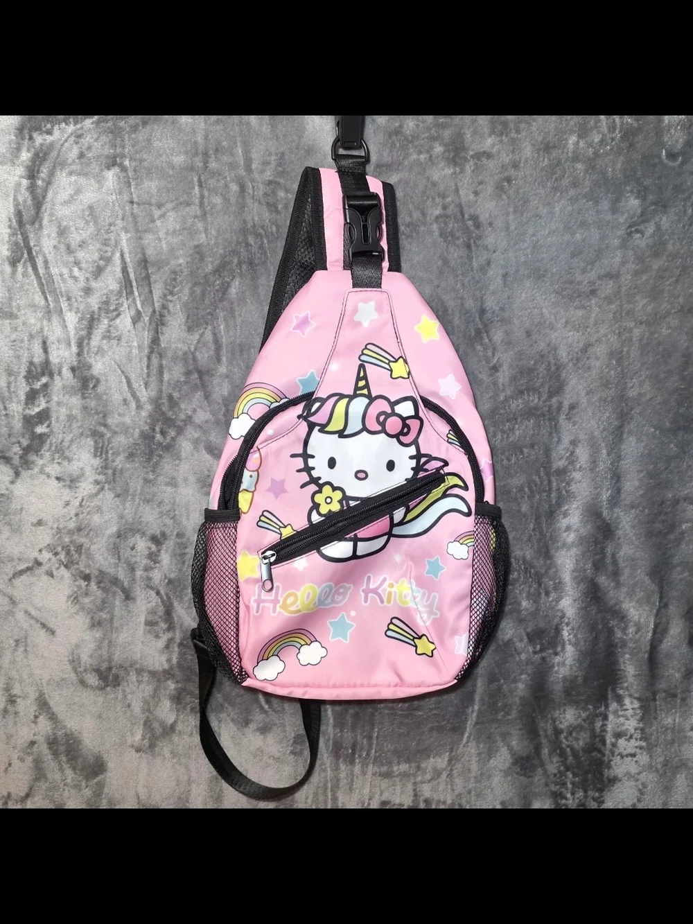 Hello Kitty Pink Unicorn Kids Sling Bag with Rainbows